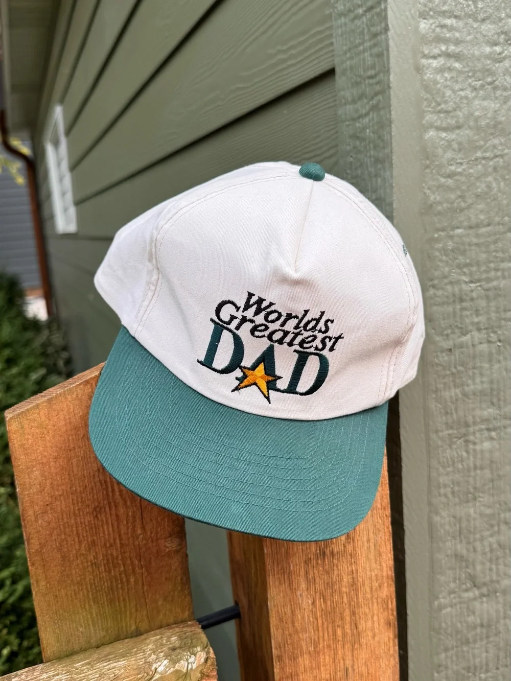 Worlds Greatest Dad Baseball Cap - Cream and Green